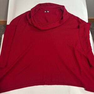 Eileen Fisher Size Large Red Cranberry Fuzzy Cowl Neck Poncho Sweater Wool